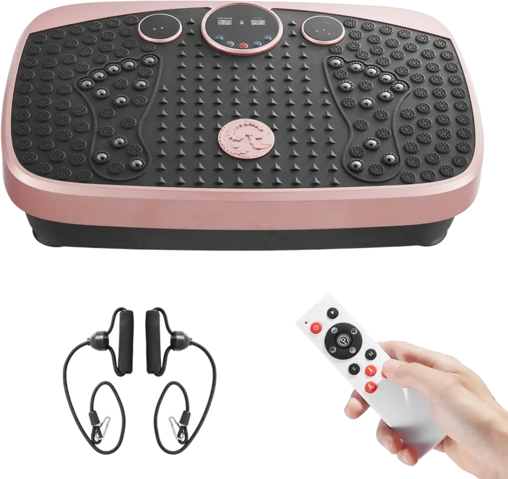 VEVOR Vibration Plate Exercise Machine, Whole Body Shaker with Magnetic Acupoints for Lymphatic Drainage and Weight Loss, Home Workout Gym Fitness Equipment with 2 Resistance Bands for Women Men, Pink