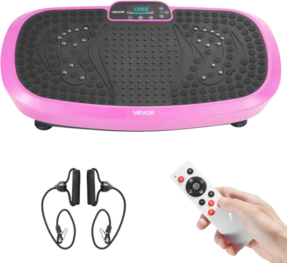 VEVOR Vibration Plate Exercise Machine, Full Body Shaker with Magnetic Acupoints for Lymphatic Drainage and Weight Loss, Home Gym Workout Fitness Equipment with 2 Resistance Bands for Women Men, Pink