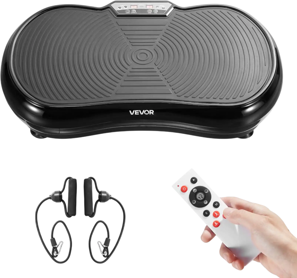 VEVOR Vibration Plate Exercise Machine, Whole Body Shaker for Lymphatic Drainage and Weight Loss, Home Workout Gym Fitness Equipment with 2 Resistance Bands, Vibrating Platform for Women Men, Black