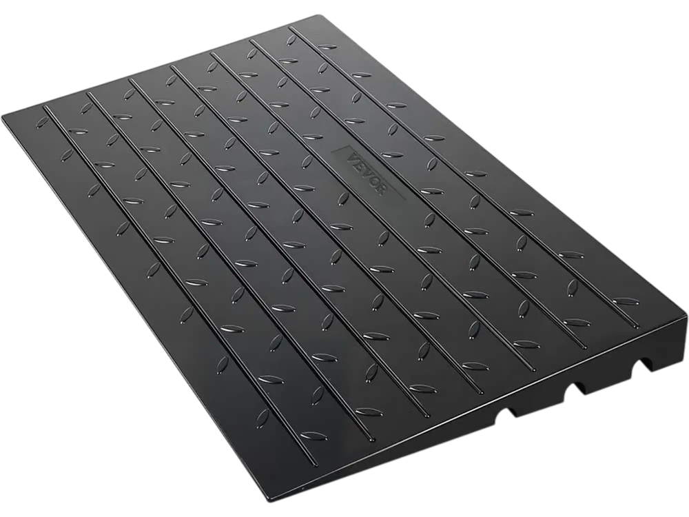 VEVOR Rubber Threshold Ramp, 4\" Rise Threshold Ramp Doorway, 3 Channels Cord Cover Rubber Solid Threshold Ramp, Rubber Angled Entry Rated 2200 Lbs Load Capacity for Wheelchair and Scooter