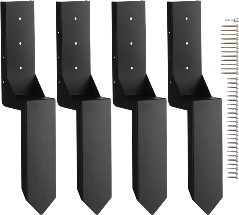 VEVOR Fence Post Anchor Repair Kit, 4 Pack Inner Diameter 3.5 x3.5 Inches Heavy Duty Steel Fence Post Support Stakes, Anchor Ground Spike for Repair Tilted, Broken Wood Fence Post, Enveloping