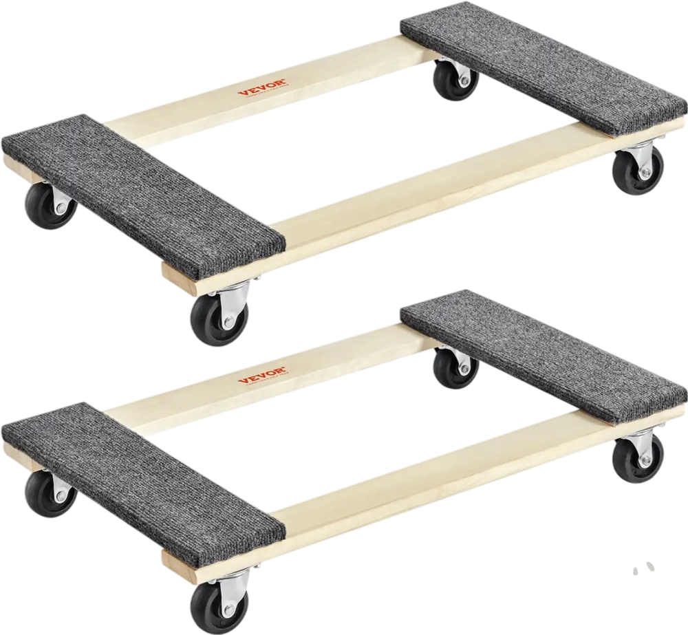 VEVOR Furniture Dolly, 1000 lbs Each Load Capacity, 2 Packs, 18" x 30", 8 x 3" PP Swivel Casters, Heavy Duty Hardwood Furniture Moving Dolly, Mover's Dolly, Moving Cart with Wheels for Heavy Furniture