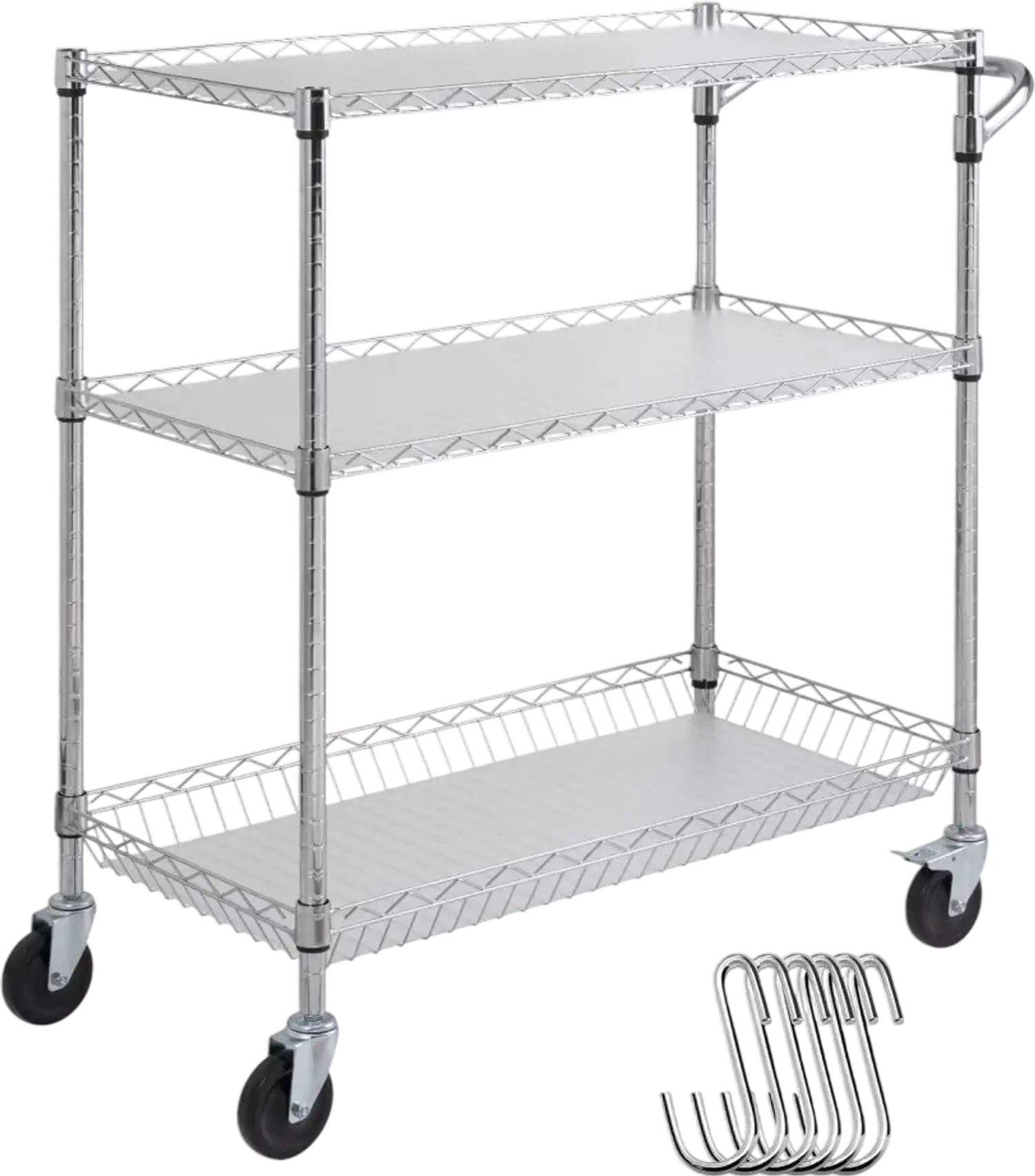Vevor Utility Cart 3-Tier Rolling Wire Cart on Wheels 40.5