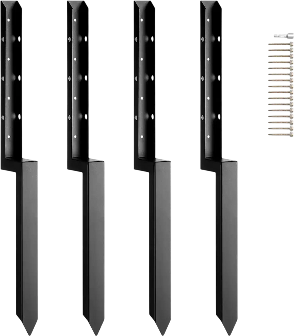 VEVOR Fence Post Anchor Repair Kit, 4 Pack Inner Diameter 2 x2 Inches Heavy Duty Steel Fence Post Support Stakes, Anchor Ground Spike for Repair Tilted, Broken Wood Fence Post