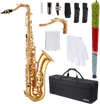 VEVOR Tenor Saxophone, B Flat, Professional Brass Saxophone Beginner Kit with Carrying Case, Mouthpiece, Straps, Cleaning Cloth, Gloves, Neck Strap, 23 Keys Tenor Sax Kit, for Beginners Students, Gold