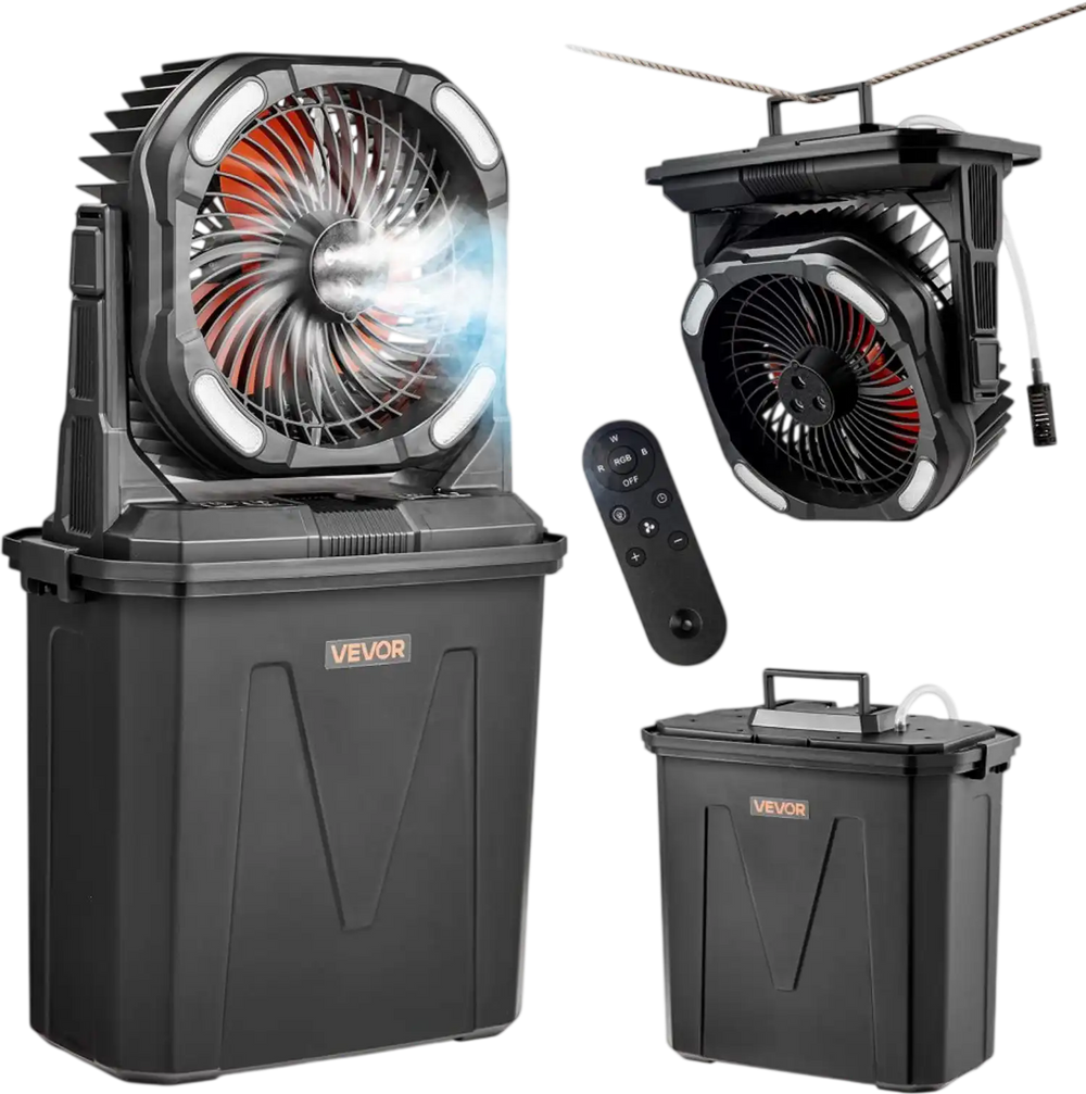 VEVOR Misting Fan, More than 2700RPM Motor Mister Fan, Mister Cooling Fans with 2.38 gal Water Tank, 10000mAh Battery, 4-Speed Wind & 5 Lighting Modes, Water Cooling Fans for Indoor, Outdoor, Patio