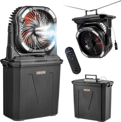 VEVOR Misting Fan, More than 2700RPM Motor Mister Fan, Mister Cooling Fans with 2.38 gal Water Tank, 10000mAh Battery, 4-Speed Wind & 5 Lighting Modes, Water Cooling Fans for Indoor, Outdoor, Patio