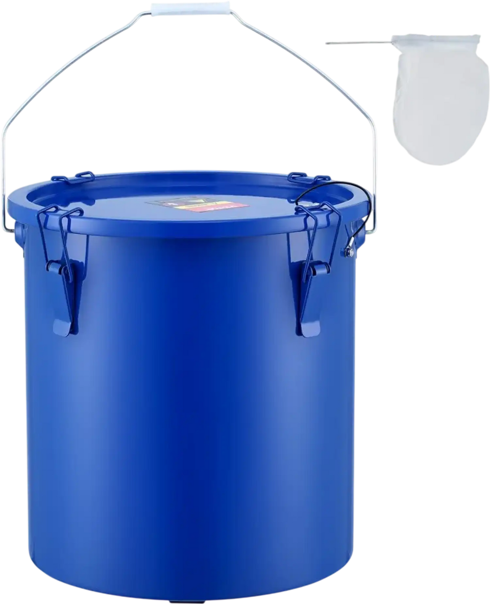 VEVOR Fryer Grease Bucket, 6 Gal Oil Disposal Caddy Carbon Steel Fryer Oil Bucket with Rust-Proof Coating, Oil Transport Container with Lid, Lock Clips, Filter Bag for Hot Cooking Oil Filtering, Blue