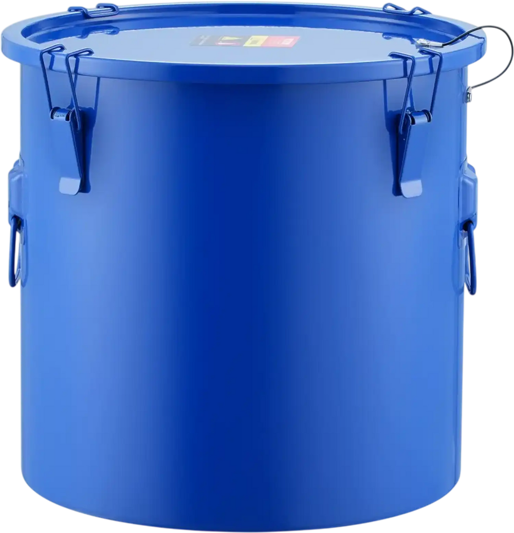 VEVOR Fryer Grease Bucket, 8 Gal Oil Disposal Caddy Carbon Steel Fryer Oil Bucket with Rust-Proof Coating, Oil Transport Container with Lid, Lock Clips, Filter Bag for Hot Cooking Oil Filtering, Blue