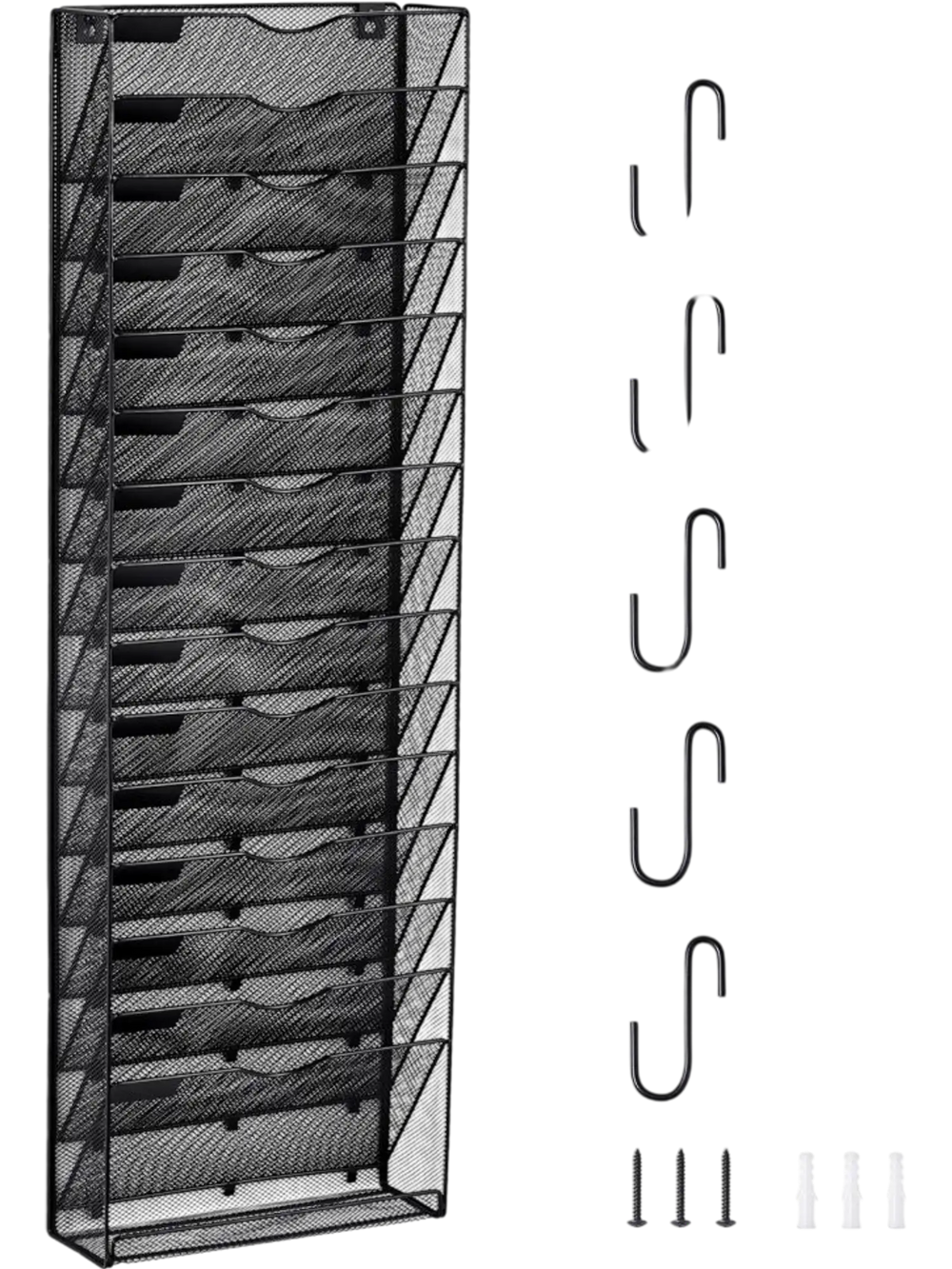 VEVOR File Wall Rack, One-Piece 16 Pockets Mesh Wall File Holder, Wall Mounted Magazine Mail Paper & Document Storage Folder, Metal Wall File Organizer with Nametag Label, for Office Home & School