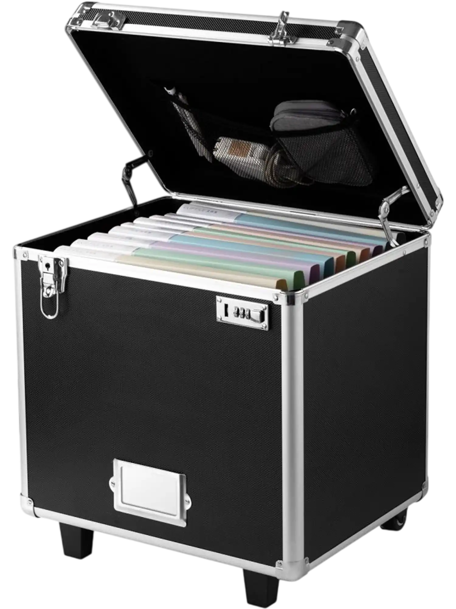 Vevor File Storage Box Portable Lockable Rolling Document Case with Te ...