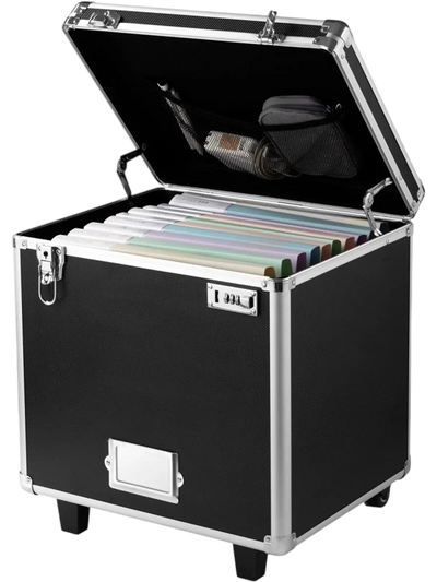Vevor File Storage Box Portable Lockable Rolling Document Case with Telescopic Handle New