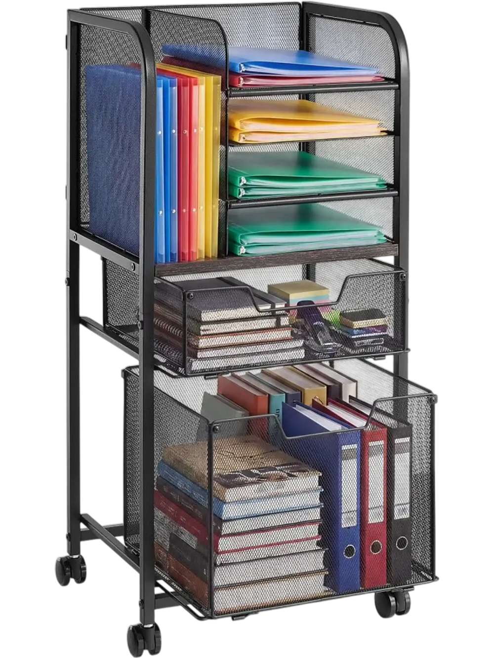 VEVOR Rolling File Cart 6-Tier Mobile Filing Cabinet with Wheels Drawers, for Home Office, Large Storage Capacity, Under Desk Hanging File Folder Organizer, with 45 lbs / 20.5 kg Max Load, Black