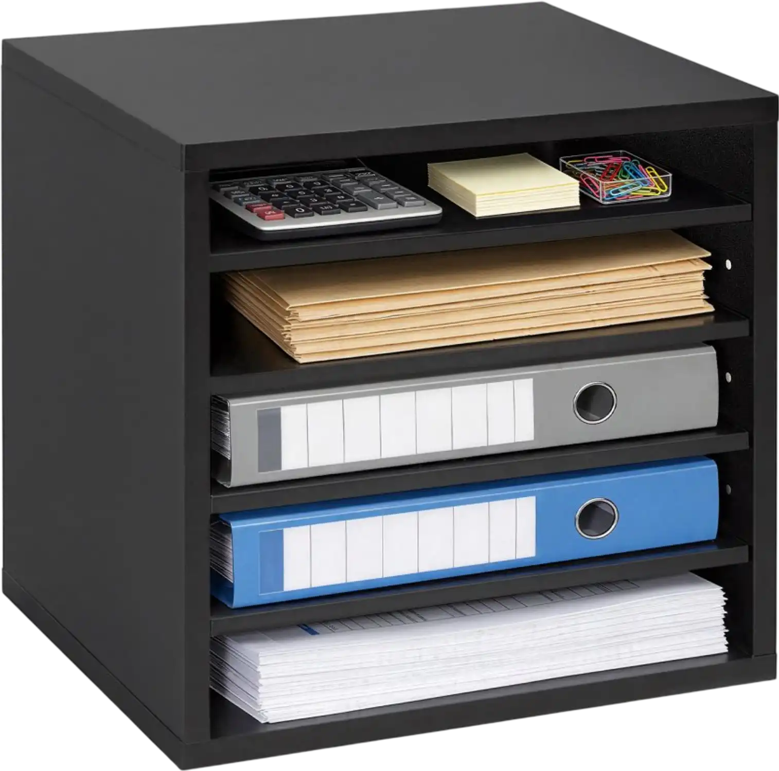 Vevor Literature Organizer 5-Compartment Adjustable Shelf Wood Mail Sorter Black New