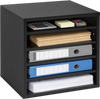 VEVOR Literature Organizer, 5 Compartments Office Mailbox with Adjustable Shelves, Wooden Mailbox Sorter with MDF, Countertop Office Home Classroom Storage Organizer for File, Document, Paper, Black