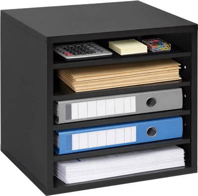 Vevor Literature Organizer 5-Compartment Adjustable Shelf Wood Mail Sorter Black New