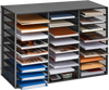 VEVOR Literature Organizer, 27 Compartments Metal Office Mailbox with Detachable Wire Mesh, Mailbox Sorter with Wooden Top, Countertop Office Home Storage Organizer for File, Document, Paper, Black