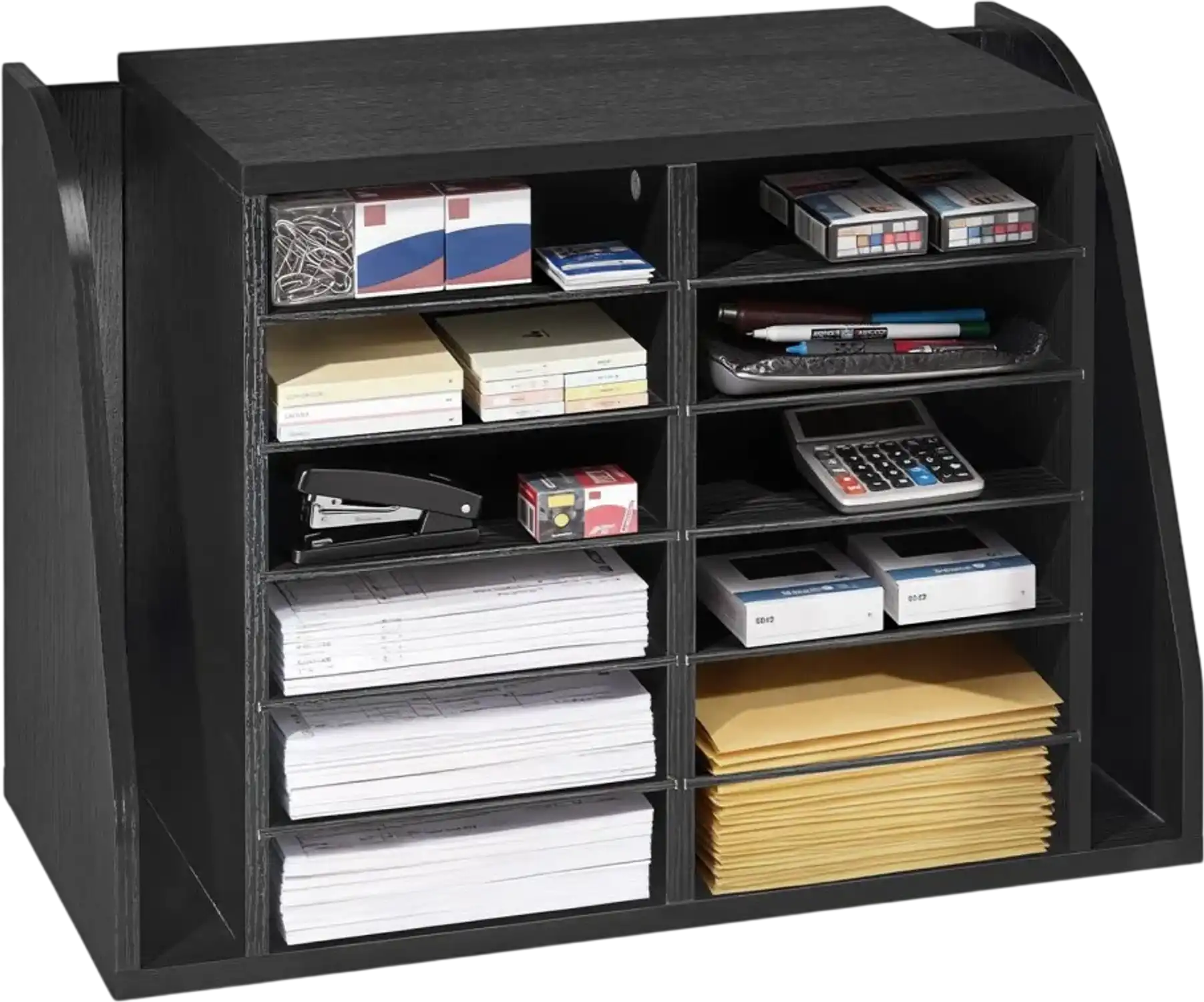 Vevor Literature Organizer 12-Compartment Office Mailbox with Side Vertical Storage Black New