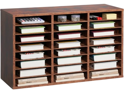 Vevor Literature Organizer 24-Compartment Wooden Mailbox Sorter Dark Brown New