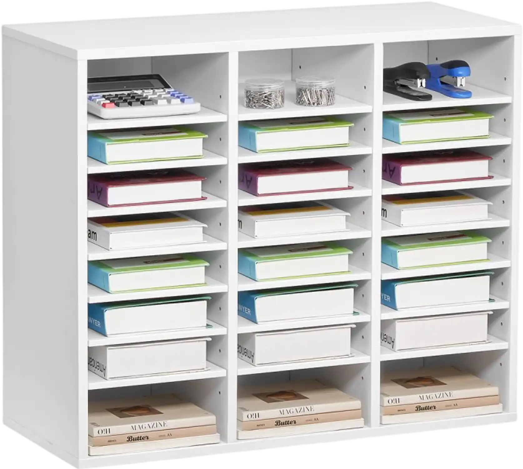 Vevor Literature Organizer 24-Compartment Adjustable Shelves White New