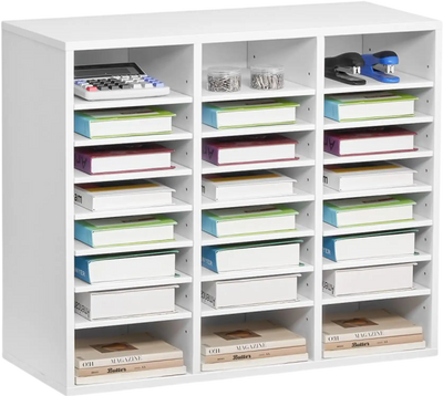 Vevor Literature Organizer 24-Compartment Adjustable Shelves White New