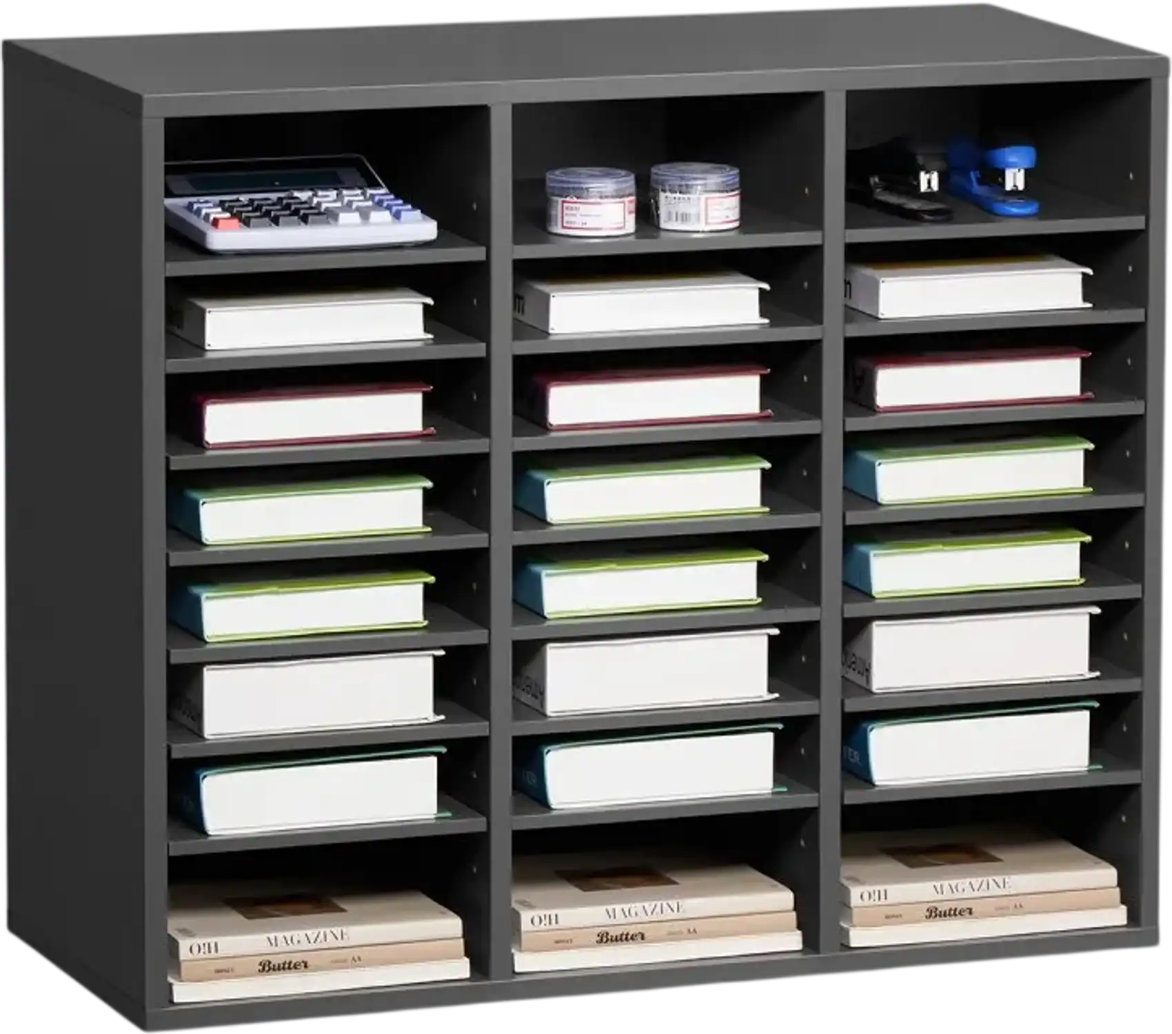 Vevor Literature Organizer 24-Compartment Adjustable Shelves Grey New