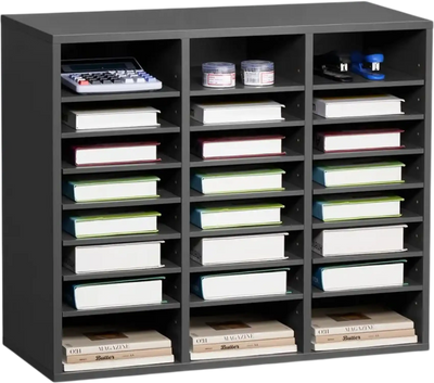 Vevor Literature Organizer 24-Compartment Adjustable Shelves Grey New