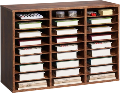 Vevor Literature Organizer 27-Compartment Wooden Mailbox Sorter Dark Brown New
