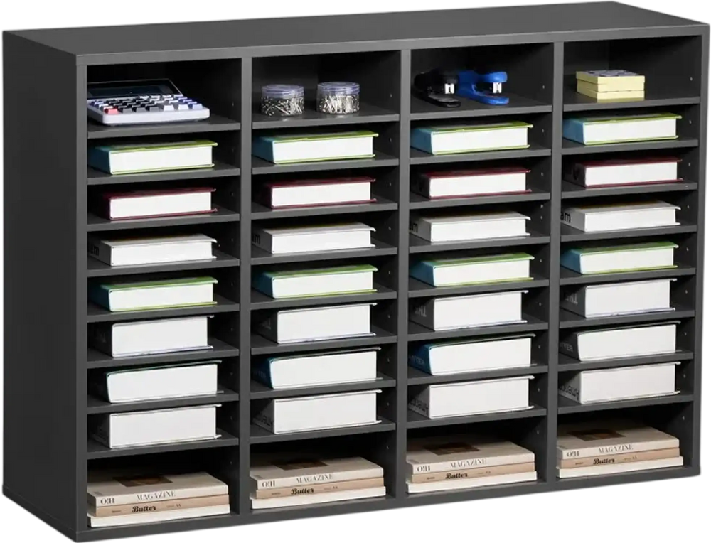 VEVOR Literature Organizer, 36 Compartments Office Mailbox with Adjustable Shelves, Wooden Mailbox Sorter Medium Density Fiberboard Office Home Classroom Storage for Files, Documents, Papers, Grey