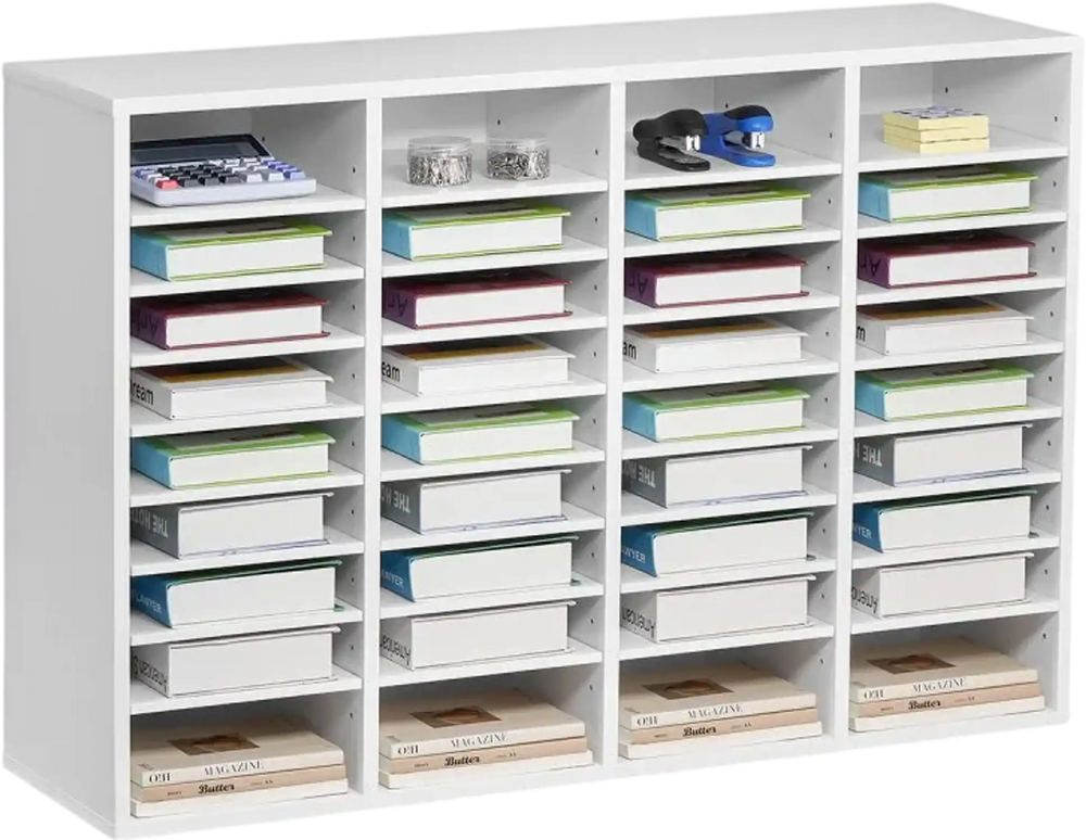 VEVOR Literature Organizer, 36 Compartments Office Mailbox with Adjustable Shelves, Wooden Mailbox Sorter Medium Density Fiberboard Office Home Classroom Storage for Files, Documents, Papers, White