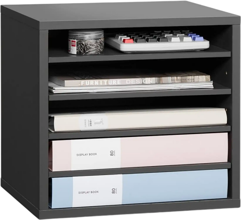 VEVOR Literature Organizer, 5 Compartments Office Mailbox with Adjustable Shelves, Wooden Mailbox Sorter Medium Density Fiberboard Office Home Classroom Storage for Files, Documents, Papers, Grey