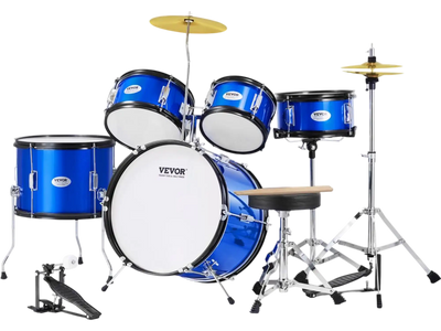 VEVOR Kids Drum Set, 5-Piece, 16 in Beginner Full Drum Set with Bass Toms Snare Floor Drum Adjustable Throne Cymbal Hi-Hat Pedal and Two Pairs of Drumsticks, Starter Drum Kit for Child Kids, Blue