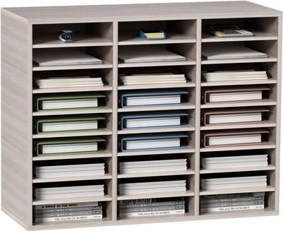 Vevor Literature Organizer 27-Compartment Wooden Mail Center Gray New