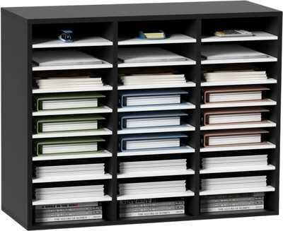 Vevor Literature Organizer 27-Compartment Adjustable MDF Mail Center Black & White New