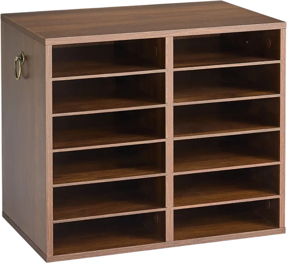 VEVOR Wood Literature Organizer 12 Compartments Office Mailboxes Brown, Countertop Literature Sorter for Files Documents Papers, with Adjustable Shelves, for Office, Home, Classroom Organization
