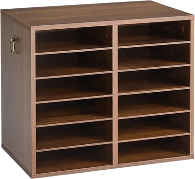 VEVOR Wood Literature Organizer 12 Compartments Office Mailboxes Brown, Countertop Literature Sorter for Files Documents Papers, with Adjustable Shelves, for Office, Home, Classroom Organization