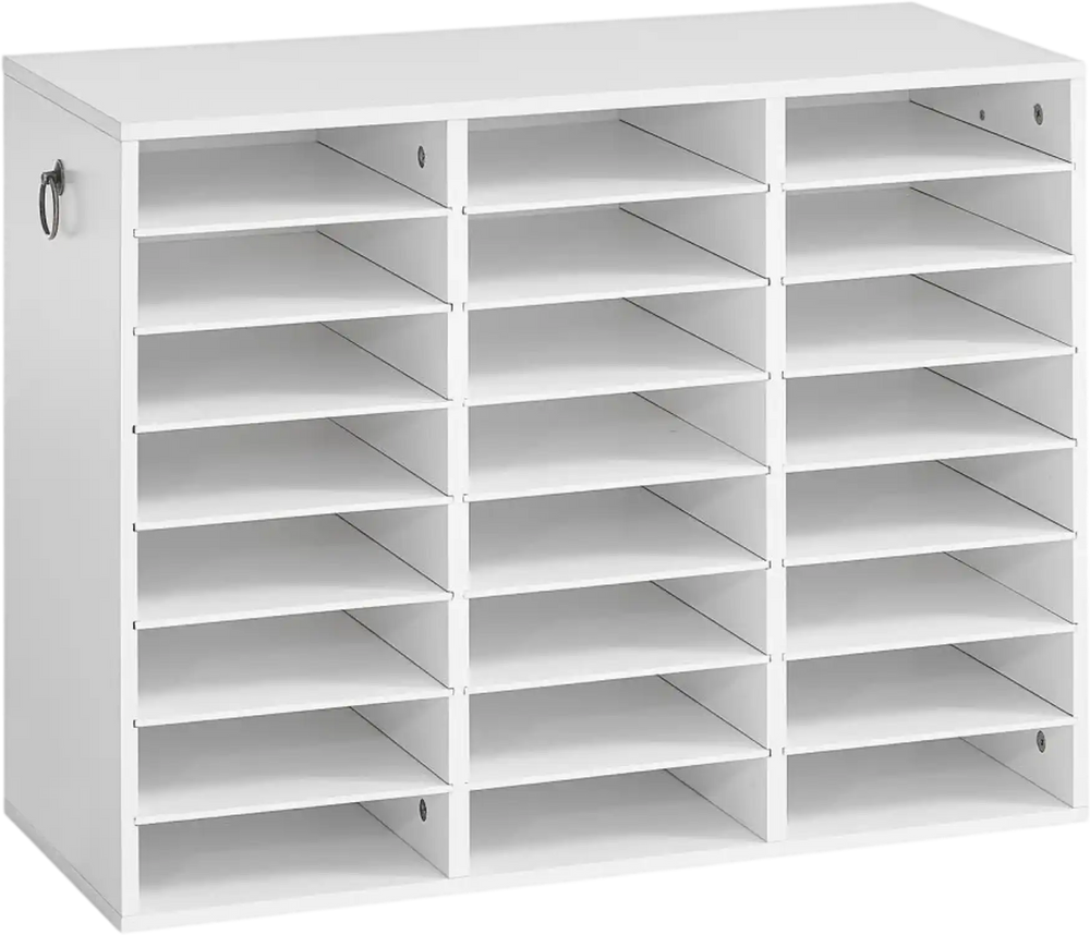 VEVOR Wood Literature Organizer 24 Compartments Office Mailboxes White, Countertop Literature Sorter for Files Documents Papers, with Adjustable Shelves, for Office, Home, Classroom Organization