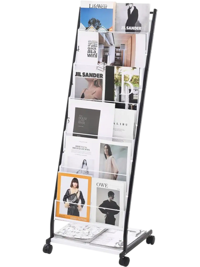 VEVOR Brochure Display Rack, 6-Tier Magazine Literature Display Stand, Floor Standing Magazine Rack Newspaper Catalog Holders, Movable with 4 Wheels (2 Lockable) for Shop Exhibitions Office, 6 Pockets