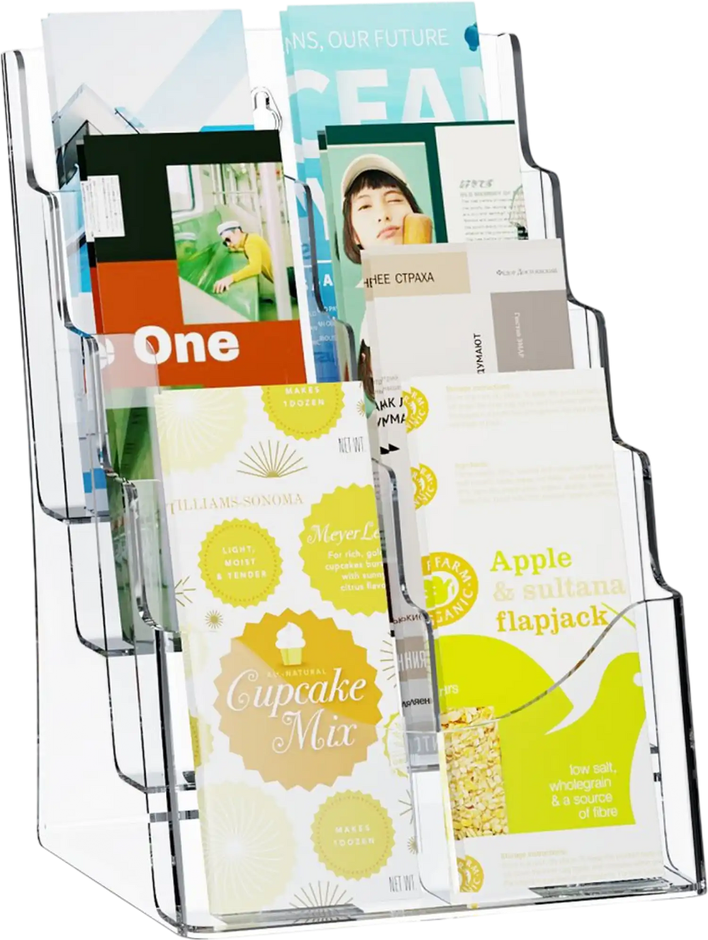 VEVOR Acrylic Brochure Holder 8.5 x 11 inch, 4-Tier Clear Acrylic Literature Display Stand, Plastic Literature Organizer Flyer Stand & Removable Divider for Office Exhibition, Countertop or Wall Mount