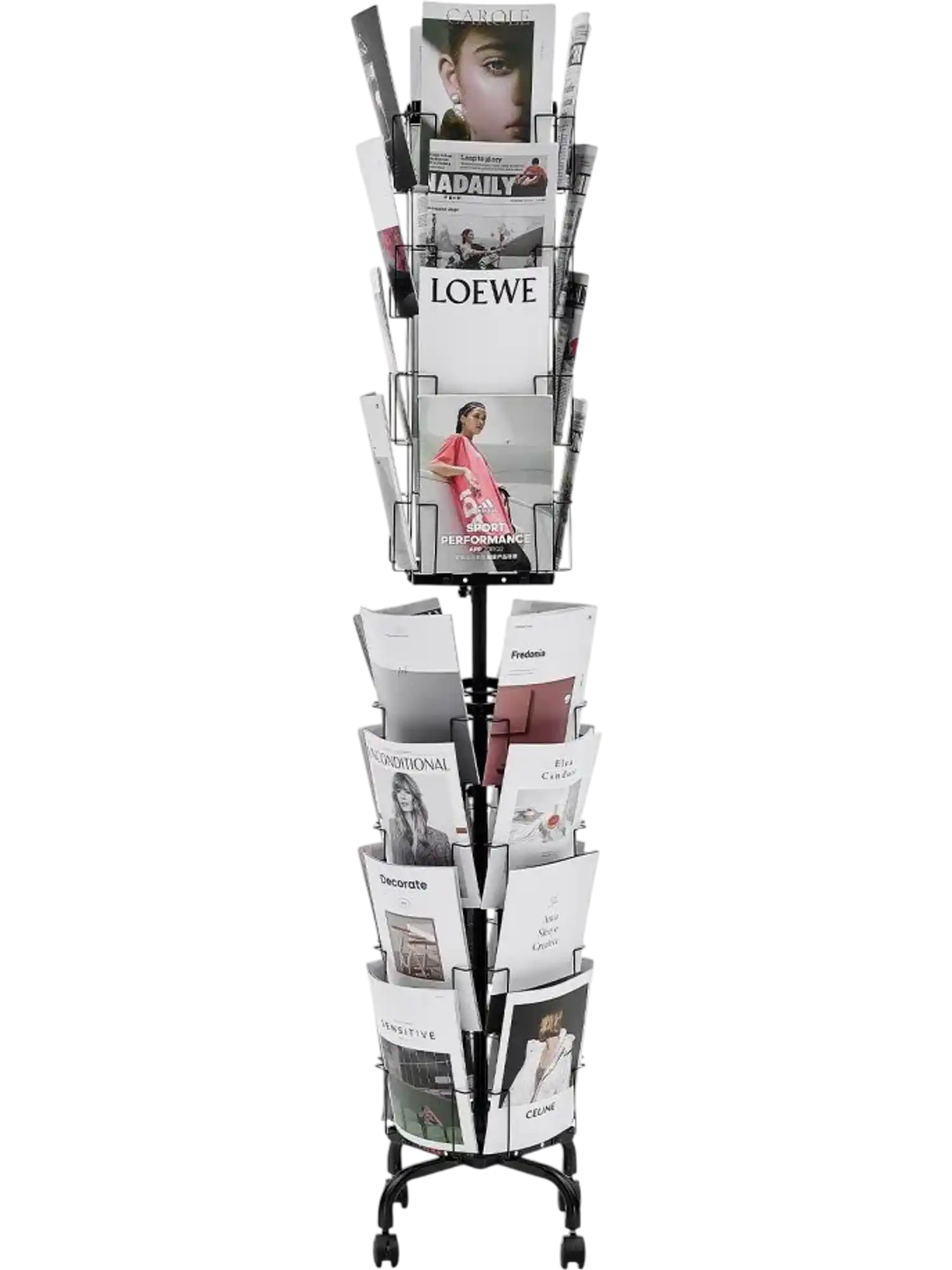 Vevor Greeting Card Display Rack 32-Pocket Rotating Brochure Stand with Sign Holder & Wheels New