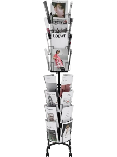 VEVOR Greeting Cards Display Rack, 32 Pockets Rotating Postcard Brochure Display Stand, 360° Spinning Card Display Rack with Sign Holder & 4 Wheels (2 Lockable) for Exhibitions Office Trade Show