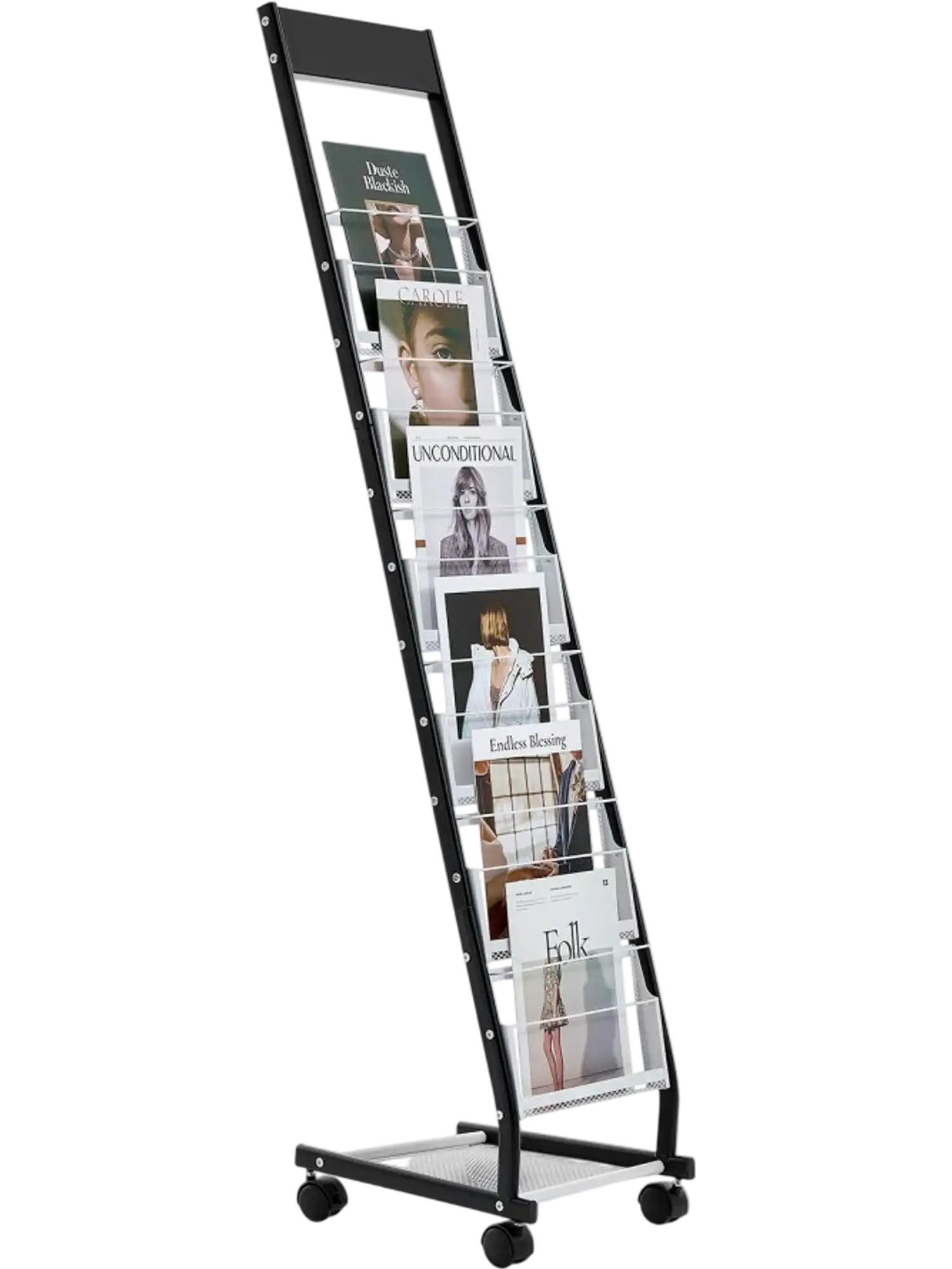 Vevor Brochure Display Rack Narrow 6-Tier Magazine Literature Stand with Wheels New