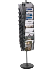 VEVOR Rotating Brochure Display Rack, 30 Pockets Mesh Magazine Literature Display Stand, Portable Floor Standing Magazine Rack, Metal Newspaper Catalog Holders for Shop Exhibitions Office Trade Show