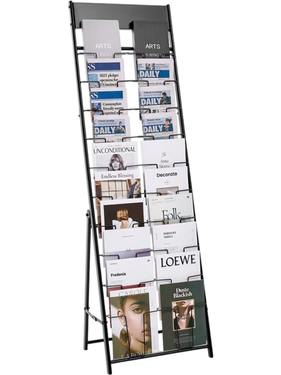 Vevor Brochure Display Rack 20-Pocket Floor-Standing Magazine Holder Black New