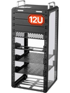 VEVOR 12U Network Rack 10.2 Inch Depth Open Frame Server Rack Vented Shelf, for 10 Inch Network IT Equipment A/V Devices, Supports Up to 200 lbs, with Side Translucent Panels & 2 Top Handles, SBC Tray