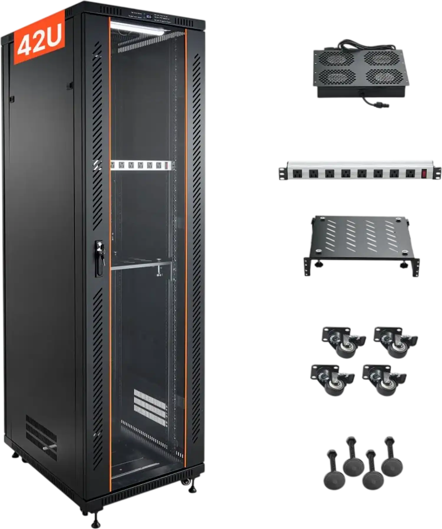 Vevor Network Cabinet 42U Server Rack with PDU, 4 Fans, LED Light, 23.6