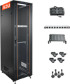 VEVOR 42U Network Cabinet Server Rack, Built-In PDU, 4 Fans, LED Light, for 19" IT Equipment A/V Devices, 23.6" Depth (18" Installation), 1800lbs Max, Lockable Door with Casters Temperature Display