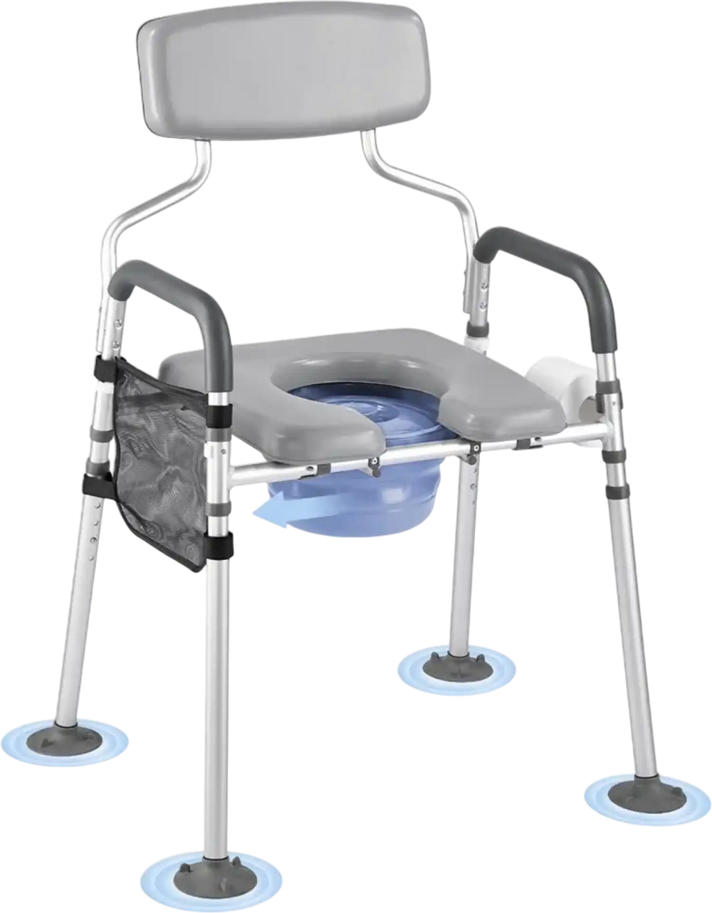 VEVOR Bedside Commode Chair, 500 lbs Capacity, 4-in-1 Portable Toilet and Raised Toilet Seat with Padded Seat & Backrest, Detachable 5L Bucket, Adjustable Height & Width Adult Potty Chair for Seniors