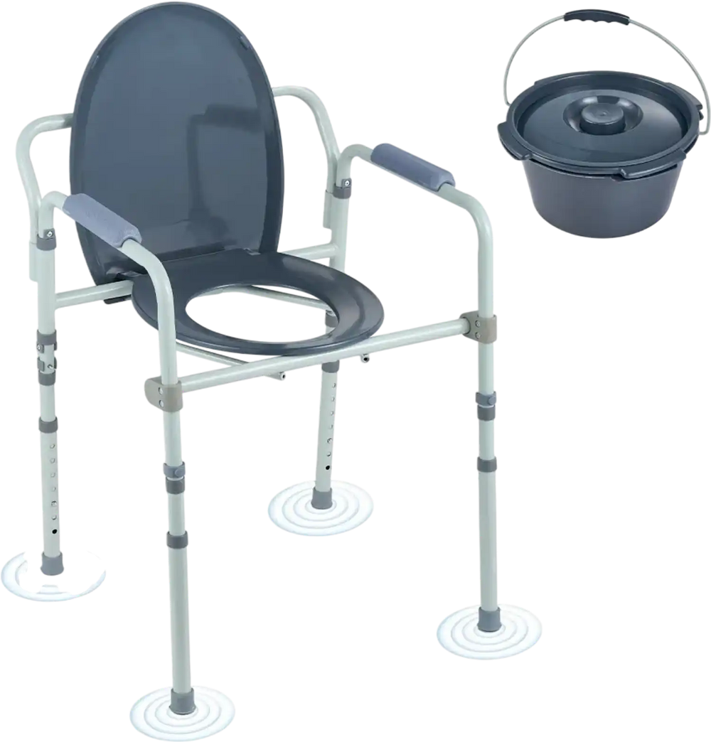 VEVOR Commode Chair, Bedside Commode with Wider Toilet Seat, 7-Level Adjustable Height, 5.8L Removable Bucket, Easy to Assemble, 350 LBS Capacity, Raised Toilet Seat for Adults Seniors