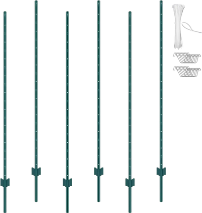Vevor Fence Post 6' U-Channel Heavy Duty Metal Fence Posts 6-Pack Green New